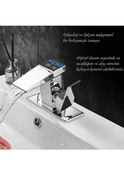 Dijital Sıcaklık Göstergeli Krom Lavabo Bataryası Musluğu Çiftgirişli Krom Armatür Sayaç Ekran Yeni modelleri