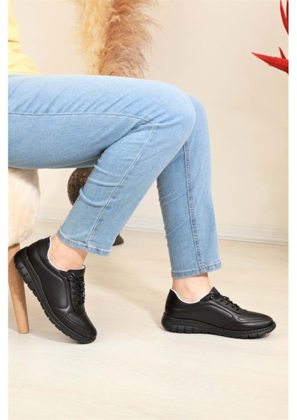 1684 Hakiki Deri Anatomik Tabanlı Bayan Günlük Ayakkabı - NKT01684-SIYAH-41