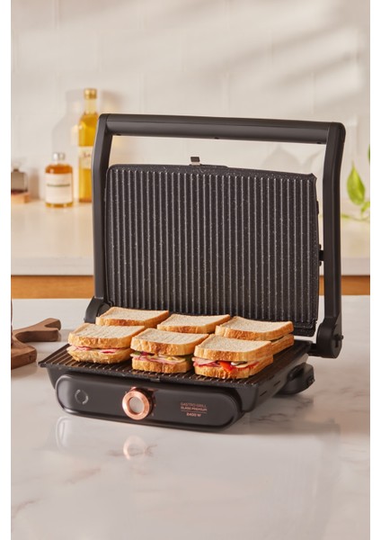 Gastro Grill Glass Premium 2400W Tost ve Izgara Makinesi Mat Siyah