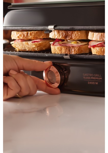 Gastro Grill Glass Premium 2400W Tost ve Izgara Makinesi Mat Siyah