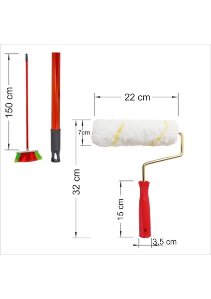 Uzun Hafif Demonte Saplı 150 Cm Geniş 22 Cm Tüylü Boya Badana Rulosu Merdanesi Fırçası Silindiri fırsatları