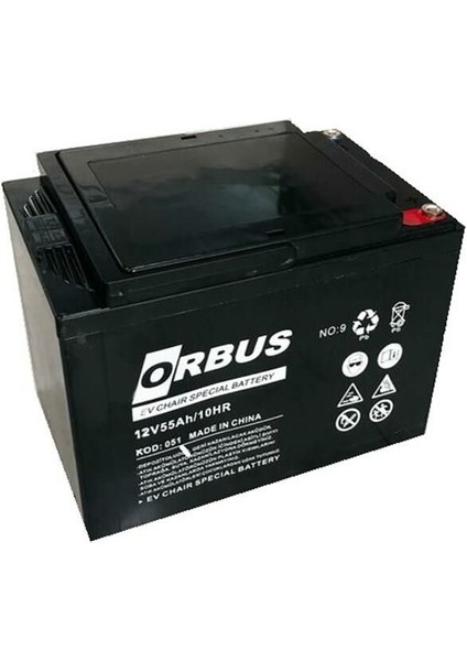 12 Volt 55 Amper Jel Engelli Sandalye Aküsü Orbus-229 x 138 x 215 Mm -17,5 Kg.