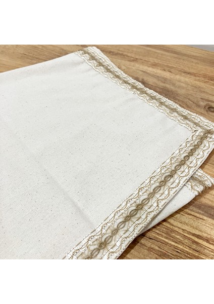 Özel Tasarım Organik Keten Krem Kum Rengi Dantelli Runner Masa Örtüsü 45 x 150 cm modelleri