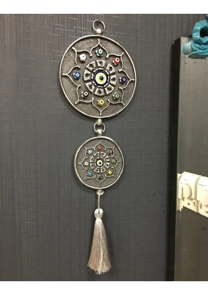 Home Dekoratif Nazarlık 2'li Ev Ofis Dekorasyon 15X43CM Polyester Cam Gümüş Parlak