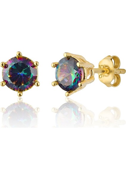 925 Ayar Gümüş Altın Kaplama Mistik Topaz Taşlı 5 mm Tektaş Küpe