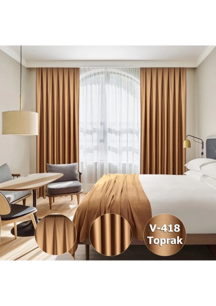 Lüx Saten Blackout Karartma Güneşlik Perde Düz Pilesiz - Toprak