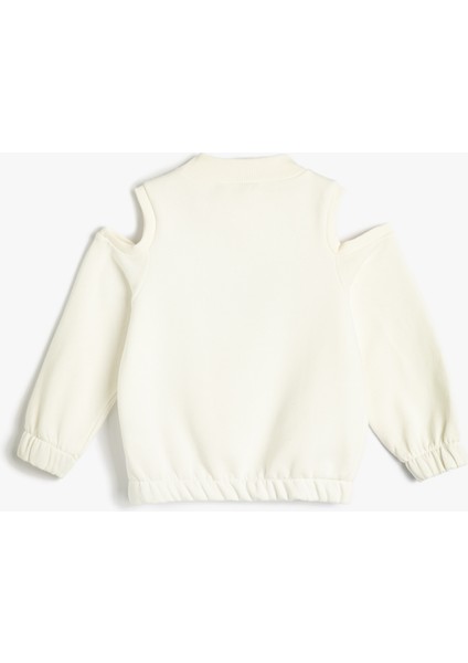 Sweatshirt Pencere Detaylı Beli ve Manşetleri Lastikli Parıltılı Baskılı fiyatları