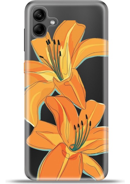 Samsung Galaxy A04 Kılıf Esnek Silikon Kamera Koruma 4K Desenli Özel Tasarım - Orange Lilyum