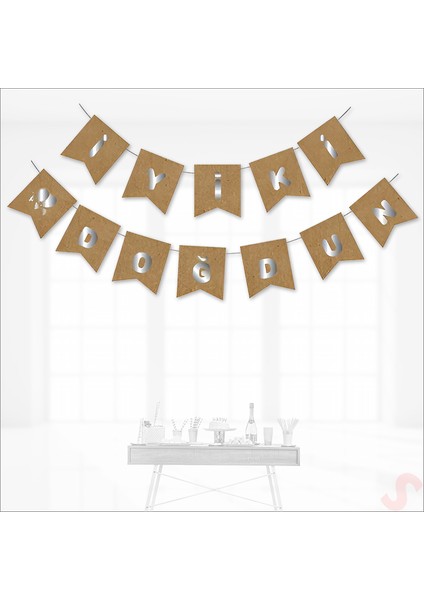 Iyiki Doğdun Kraft Karton Yazı, Gümüş Baskılı