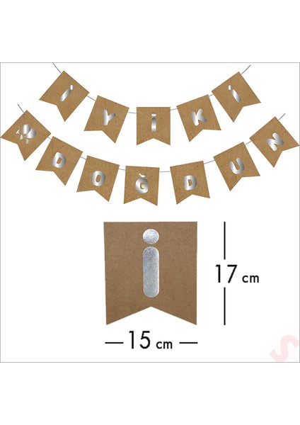 Iyiki Doğdun Kraft Karton Yazı, Gümüş Baskılı fiyatları