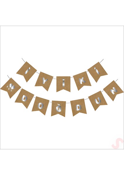 Iyiki Doğdun Kraft Karton Yazı, Gümüş Baskılı modelleri