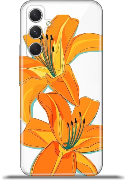 Samsung Galaxy A54 5g Kılıf Esnek Silikon Kamera Koruma 4K Desenli Özel Tasarım - Orange Lilyum
