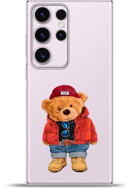 Samsung Galaxy S23 Ultra Kılıf Esnek Silikon Kamera Koruma 4K Desenli Özel Tasarım - Teddy Bear