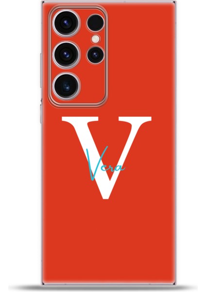 Samsung Galaxy S23 Ultra Kılıf Silikon Esnek Kamera Koruma Kişiye Özel Isim Harf Zao Kırmızı - Y