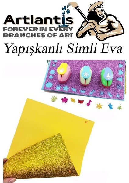 Simli Yapışkanlı Eva A4 20X30 cm 10 Renk 1 Paket Simli Yapışkanlı Eva Süngeri 10'lu Okul Kreş Anasınıfı Elişi Etkinlikleri