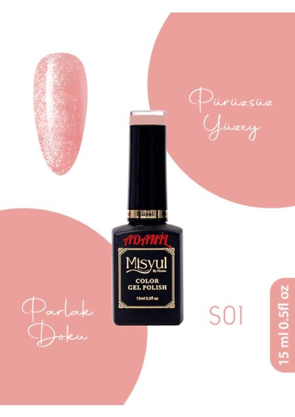 Misyul Simli Açık Pembe Kalıcı Oje S01