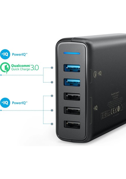 Anker Powerport 5 Speed Qc 3.0 Şarj Aleti 63 Watt Siyah