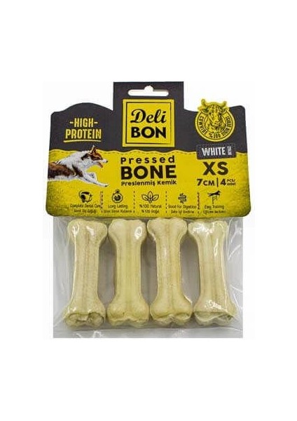 Deri Press Köpek Kemik 7 cm Xs Boy 4'lü Paket Beyaz