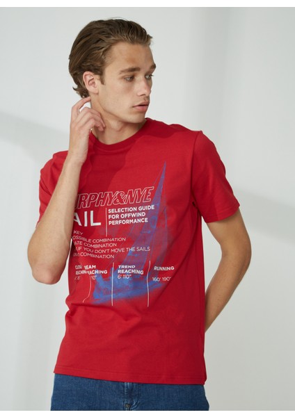 Bisiklet Yaka Düz Kırmızı Erkek T-Shirt Rıg T-Shırt