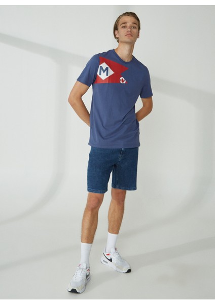 Bisiklet Yaka Düz Indigo Erkek T-Shirt Flag Tee T-Shırt fiyatları