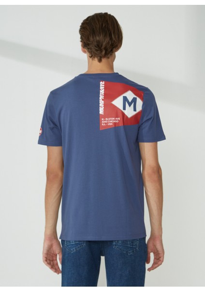 Bisiklet Yaka Düz Indigo Erkek T-Shirt Flag Tee T-Shırt indirimleri