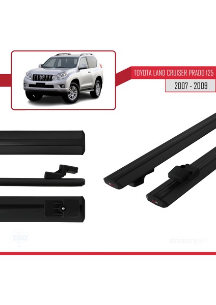 Toyota Land Cruiser Prado (J125) 2007-2009 Arası ile Uyumlu Basıc Model Ara Atkı Tavan Barı Siyah