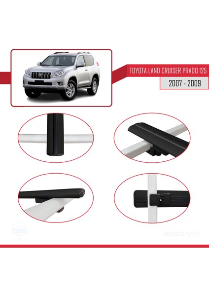 Toyota Land Cruiser Prado (J125) 2007-2009 Arası ile Uyumlu Basıc Model Ara Atkı Tavan Barı Siyah