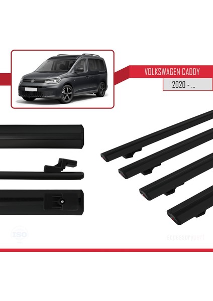 Volkswagen Caddy 2020 ve Sonrası ile Uyumlu Basıc Model Ara Atkı Tavan Barı Siyah 4 Adet