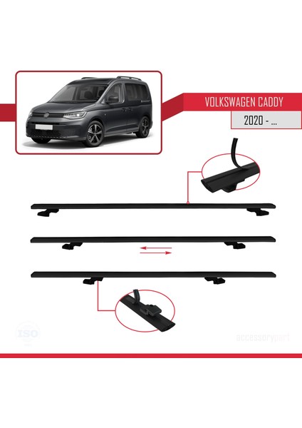 Volkswagen Caddy 2020 ve Sonrası ile Uyumlu Basıc Model Ara Atkı Tavan Barı Siyah 4 Adet
