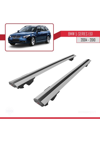 Bmw 5 Serisi (E61) 2004-2010 Arası ile Uyumlu Hook Model Anahtar Kilitli Ara Atkı Tavan Barı Gri modelleri