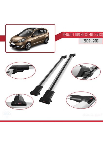 Renault Grand Scenic (Mk3) 2009-2016 Arası ile Uyumlu Fly Model Ara Atkı Tavan Barı Gri fırsatları