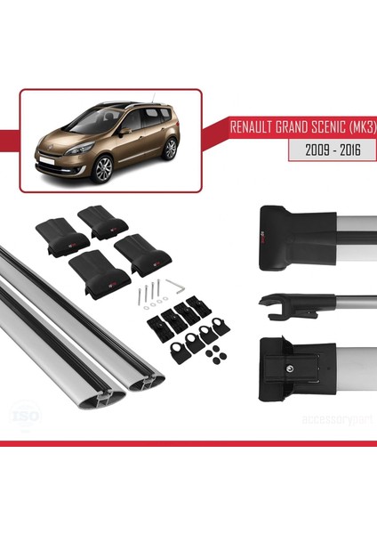 Renault Grand Scenic (Mk3) 2009-2016 Arası ile Uyumlu Fly Model Ara Atkı Tavan Barı Gri indirimleri