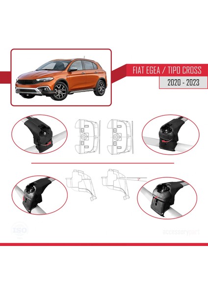 Fiat Egea Cross 2020 ve Sonrası ile Uyumlu Ace-2 Ara Atkı Tavan Barı Gri