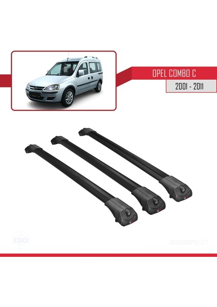 Opel Combo (C) 2001-2011 Arası ile Uyumlu Ace-1 Ara Atkı Tavan Barı Siyah 3 Adet Bar