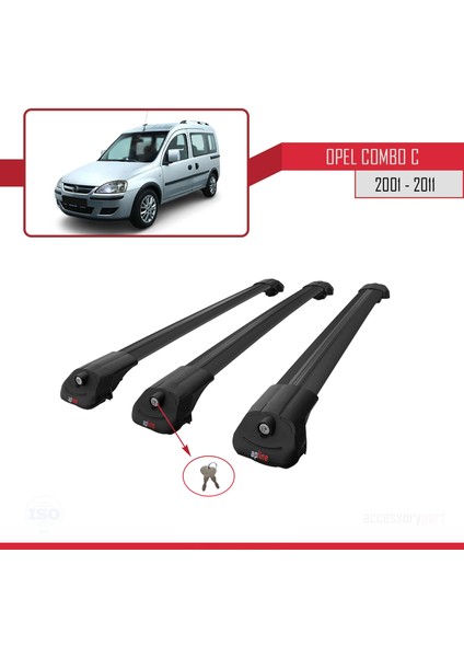 Opel Combo (C) 2001-2011 Arası ile Uyumlu Ace-1 Ara Atkı Tavan Barı Siyah 3 Adet Bar