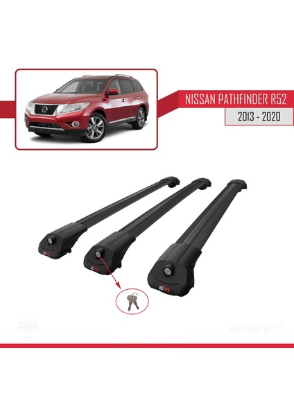 Nissan Pathfinder (R52) 2013-2020 Arası ile Uyumlu Ace-1 Ara Atkı Tavan Barı Siyah 3 Adet Bar fırsatları