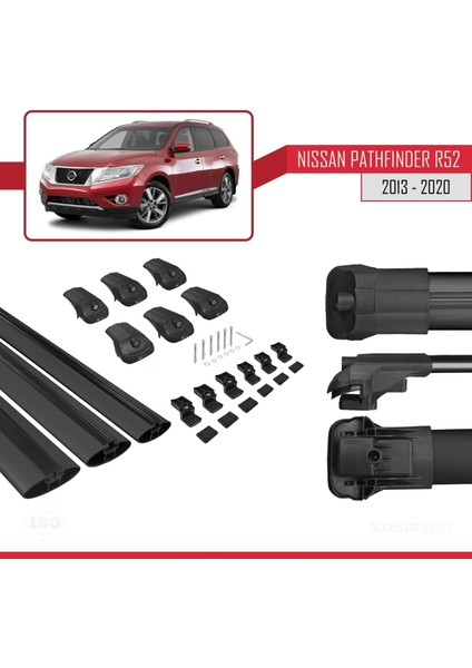 Nissan Pathfinder (R52) 2013-2020 Arası ile Uyumlu Ace-1 Ara Atkı Tavan Barı Siyah 3 Adet Bar indirimleri