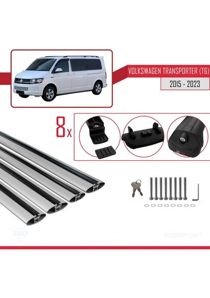Volkswagen Transporter (T6) 2015 ve Sonrası ile Uyumlu Ace-1 Ara Atkı Tavan Barı Gri 4 Adet Bar