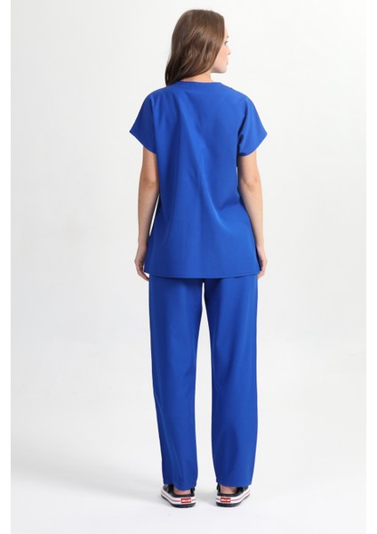 Kadın Likralı Pamuk Scrubs Yarasakol Doktor Hemşire Forma Takımı Saks modelleri