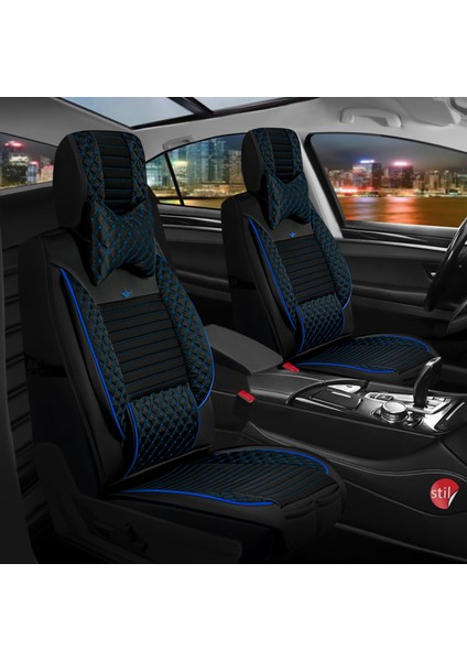 Bmw X6 Lüx Deri Oto Koltuk Kılıfı Ön Arka Takım (Elit) Siyah Mavi