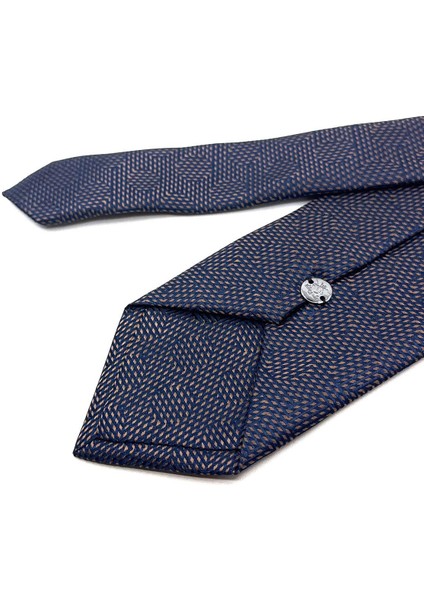 Lacivert - Kahve Çizgi Desen Mendilli Klasik Kravat KK11866 modelleri
