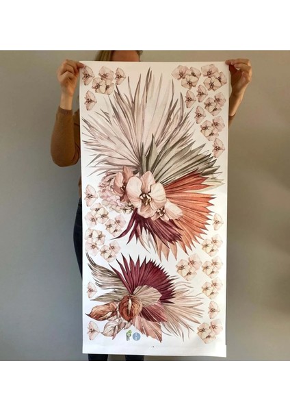 Boho Yapraklar ve Uçan Papatyalar Modern Duvar Sticker Seti