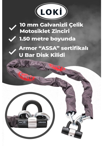 10 mm Kalınlık 1.50 Metre Motorsiklet Scooter Zincir Kilit Armor Disk Kilidi U Bar