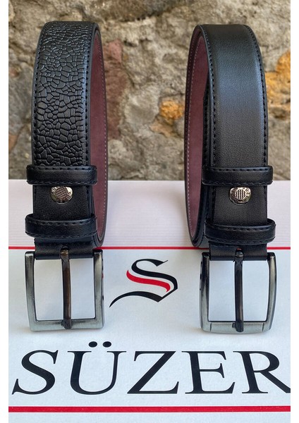 2'li Set x 3 cm Klasik Suni Deri Erkek Çocuk Kemeri Siyah fırsatları