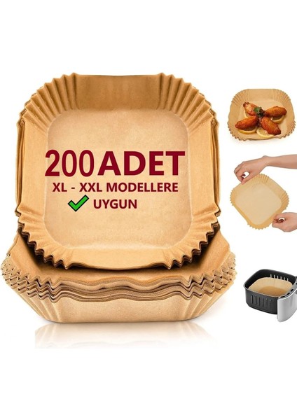 Airfryer Pişirme Kağıdı Xl-Xxl Büyük Boy Kare 200 Adet Hava Fritöz Parşömen Kağıdı Fırın Kağıdı Tek Kullanımlık Hava Fritöz Kağıt Fırın Sıcak Hava Fritöz Pişirme Kızartma Tavası Için Uygun 20CM