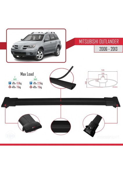 Mitsubishi Outlander 2006-2013 Arası ile Uyumlu Fly Model Ara Atkı Tavan Barı Siyah modelleri