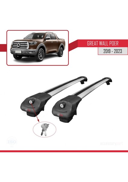 Great Wall Poer 2019 ve Sonrası ile Uyumlu Ace-1 Ara Atkı Tavan Barı Gri