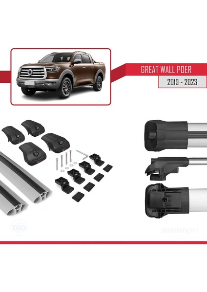 Great Wall Poer 2019 ve Sonrası ile Uyumlu Ace-1 Ara Atkı Tavan Barı Gri