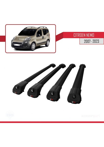 Citroen Nemo 2007 ve Sonrası ile Uyumlu Ace-1 Ara Atkı Tavan Barı Siyah 4 Adet Bar