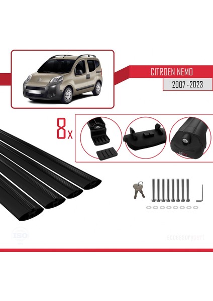 Citroen Nemo 2007 ve Sonrası ile Uyumlu Ace-1 Ara Atkı Tavan Barı Siyah 4 Adet Bar